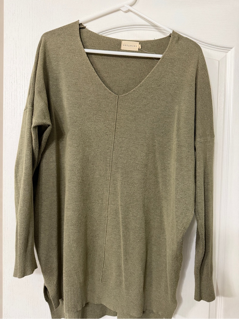 Dreamers Olive Green V-Neck Lightweight Knit Top